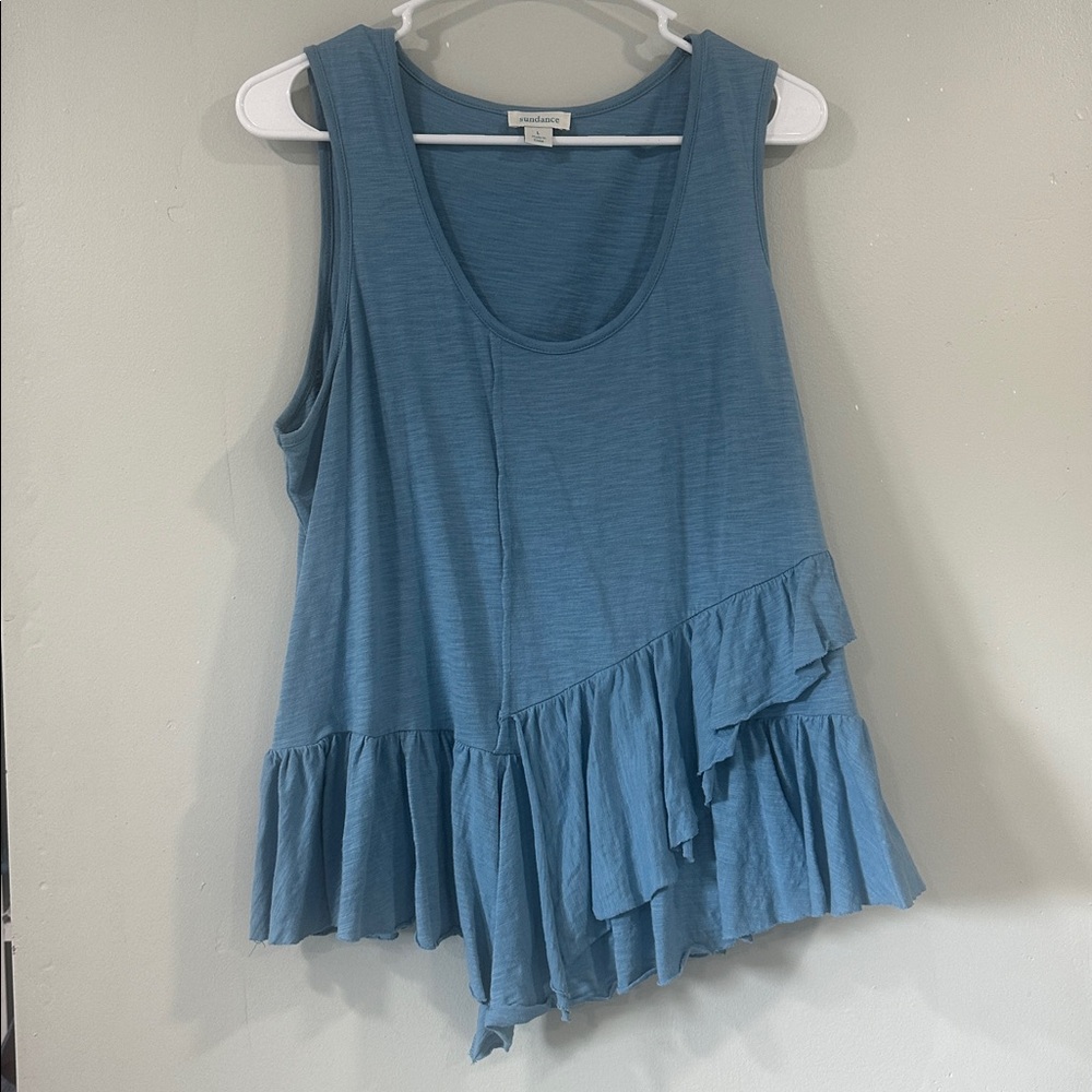 Sundance Sleeveless Ruffle Hem Tank Top - Blue